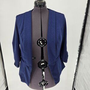 6325-16 Torrid Navy Blue knit open blazer Jacket ¾ sleeve Size 0 12 Large